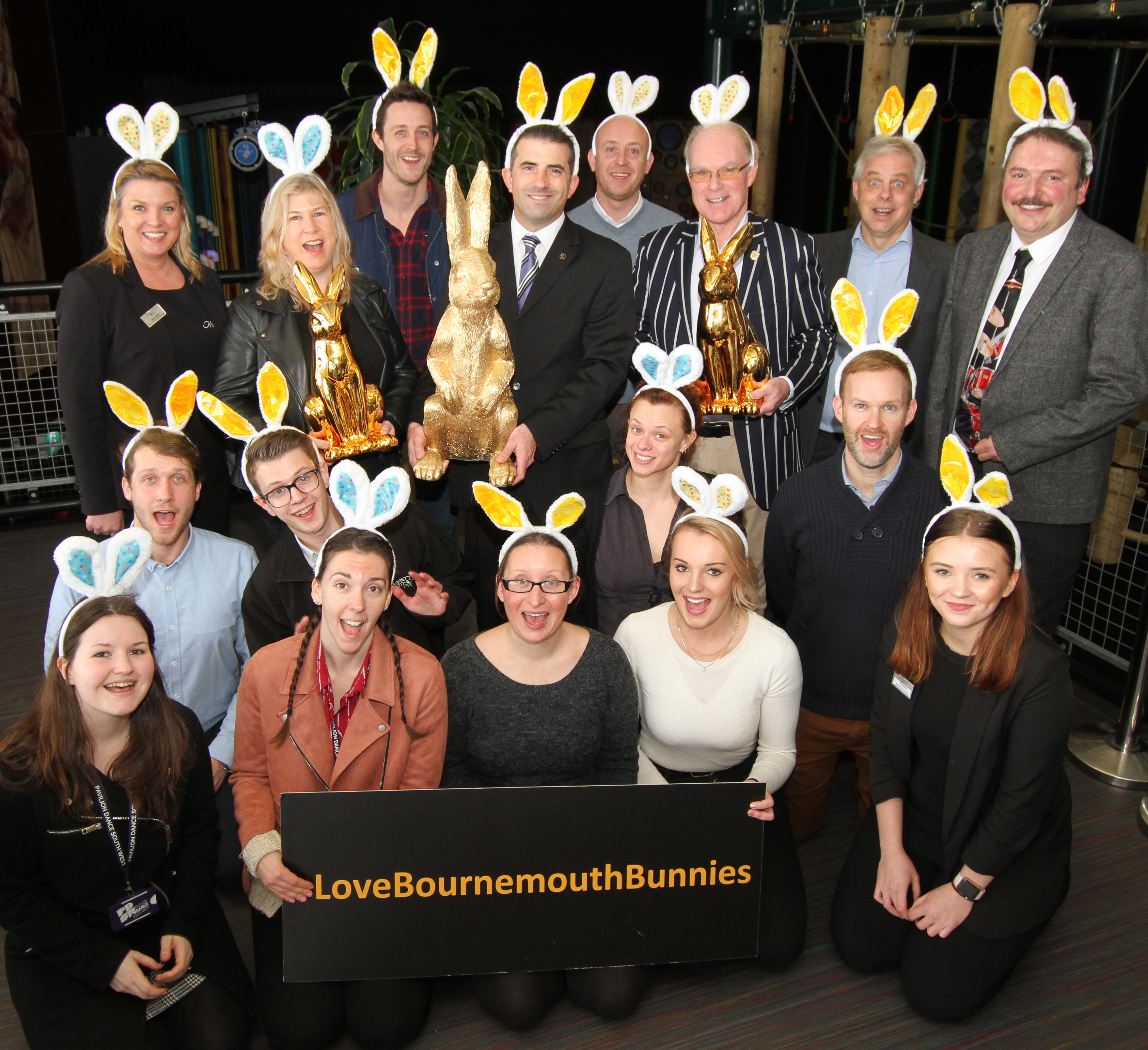 photograph by Hattie Miles ... 14.03.2018 ... Members of the Bournemouth business community join Coastal BID to launch Love Bournemouth Bunnies.